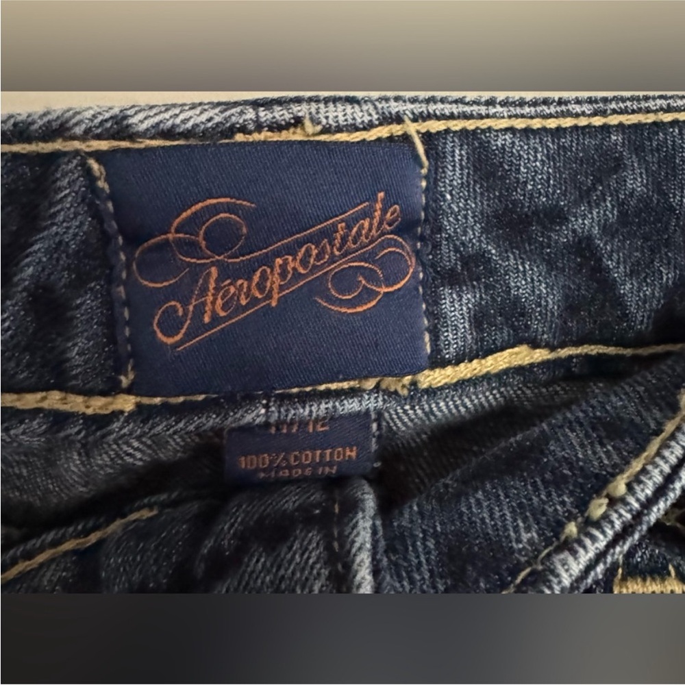 Aeropostale Distressed Dark Blue Denim Mini Skirt size 11-12 Fourth of July - Picture 3 of 3